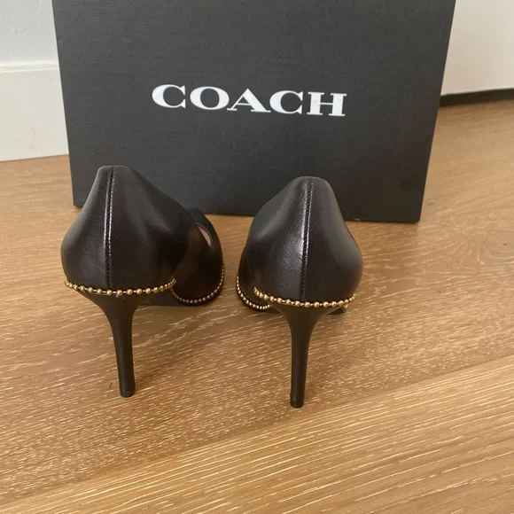 COACH Waverly Beadchain Black Leather Pump, women size 6.6 Excellent Condition - Picture 5 of 6
